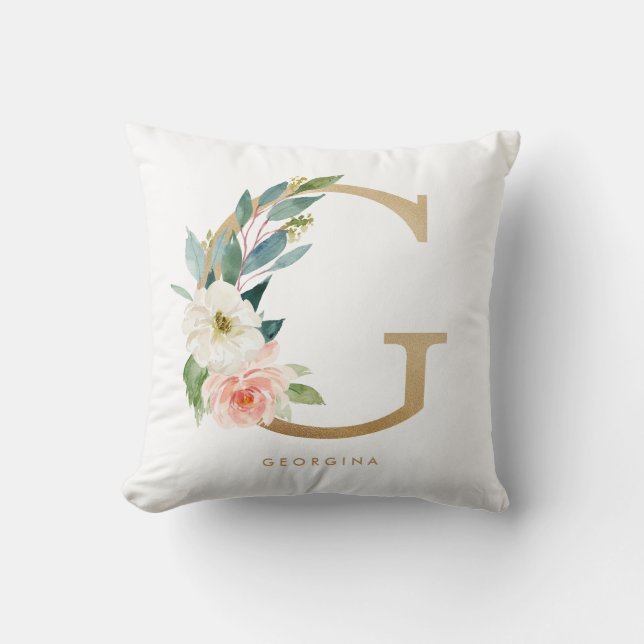 Coussin Monogramme G floral en faux papier d'or (Recto)