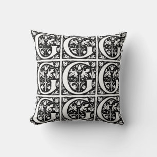Coussin Monogramme G Modèle floral noir et blanc initial