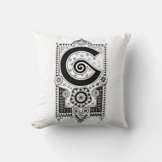 Coussin Monogramme G Modèle floral noir et blanc initial