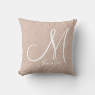 Coussin Monogramme géométrique d'hexagone Rose moderne e