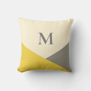 Coussin Monogramme géométrique moderne Jaune et gris Jaune