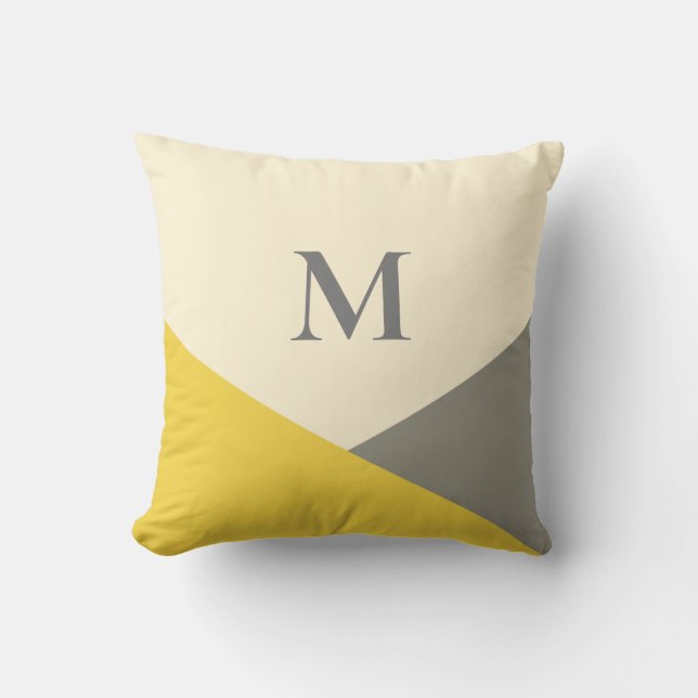 Coussin Monogramme géométrique moderne Jaune et gris Jaune (Recto)
