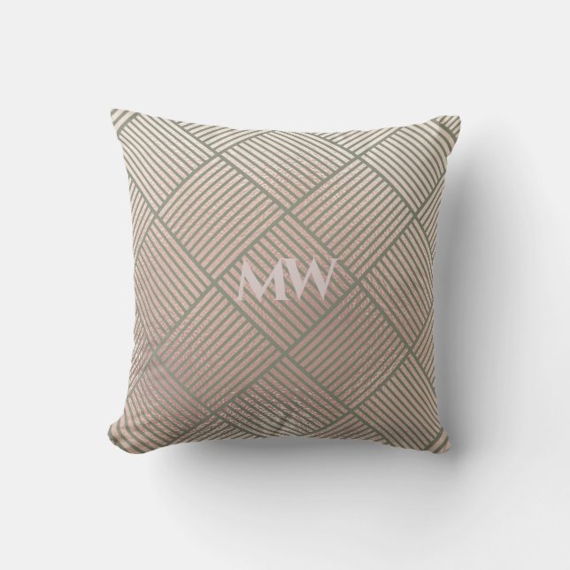 Coussin Monogramme géométrique rose gris Motif Pillow (Recto)