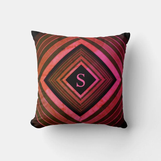 Coussin Monogramme géométrique rose rustique moderne (Recto)