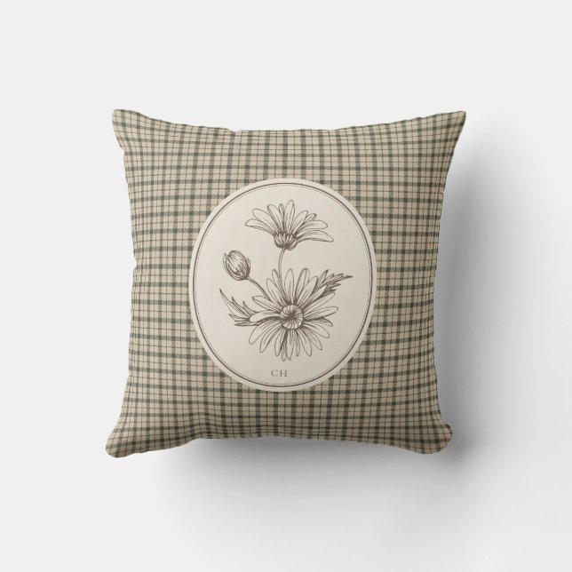 Coussin Monogramme Gingham Botanique Floral Vintage (Verso)