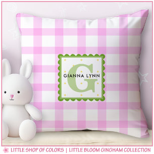 Coussin Monogramme Gingham Rose Personnalisable