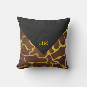 Coussin Monogramme Giraffe Brown, Impression Jaune