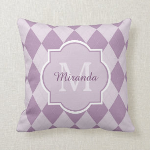 Coussin Monogramme Girly à motifs de losanges mauve-clair