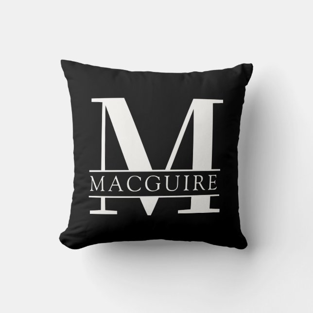 Coussin Monogramme gras minimal avec nom| Noir (Recto)