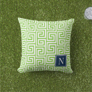 Coussin Monogramme grec Prépa – Vert Citron et Marine