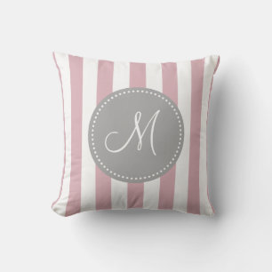 Coussin Monogramme gris blanc rose rayé de carreau