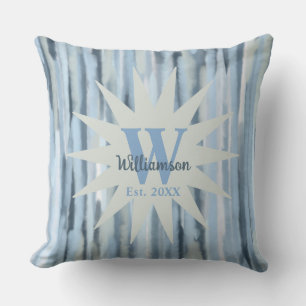 Coussin Monogramme gris bleu marine rayures aquarelle mari
