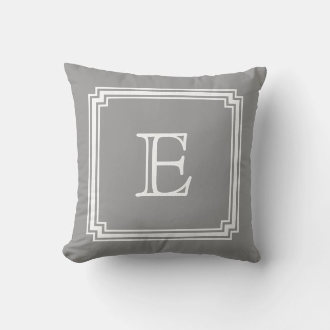 Coussin Monogramme gris entaillé d'arrière - plan de cadre (Recto)