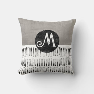 Coussin monogramme gris et blanc moderne