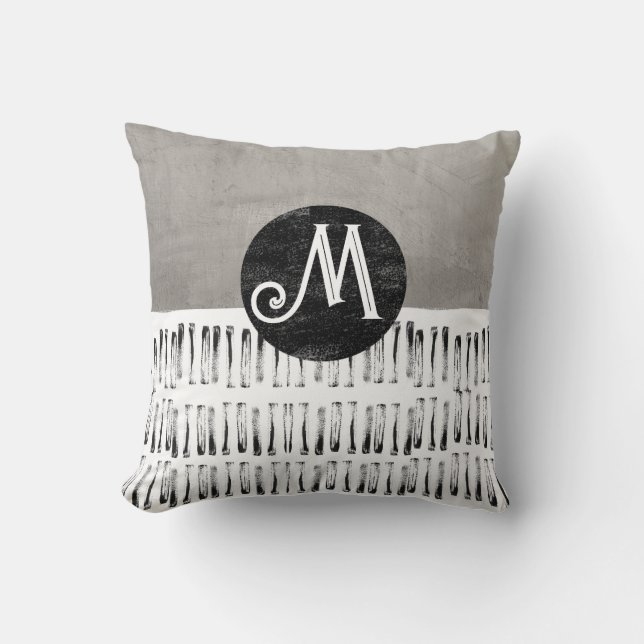 Coussin monogramme gris et blanc moderne (Recto)
