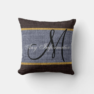 Coussin Monogramme Gris et Brown Burlap Jute