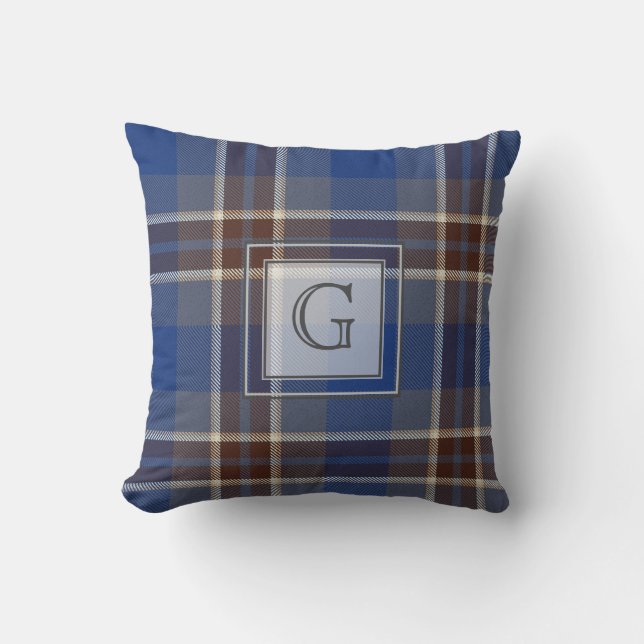 Coussin Monogramme Gris Gris Tartan Cadeaux Pour Hommes Cu (Recto)
