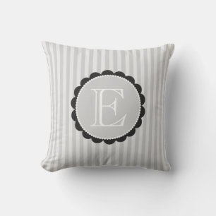 Coussin Monogramme Gris noir Gris blanc paille