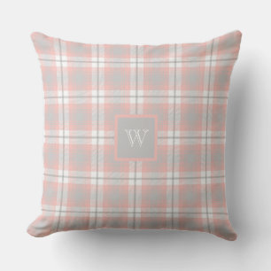 Coussin Monogramme gris rose doux En vichy Plaid