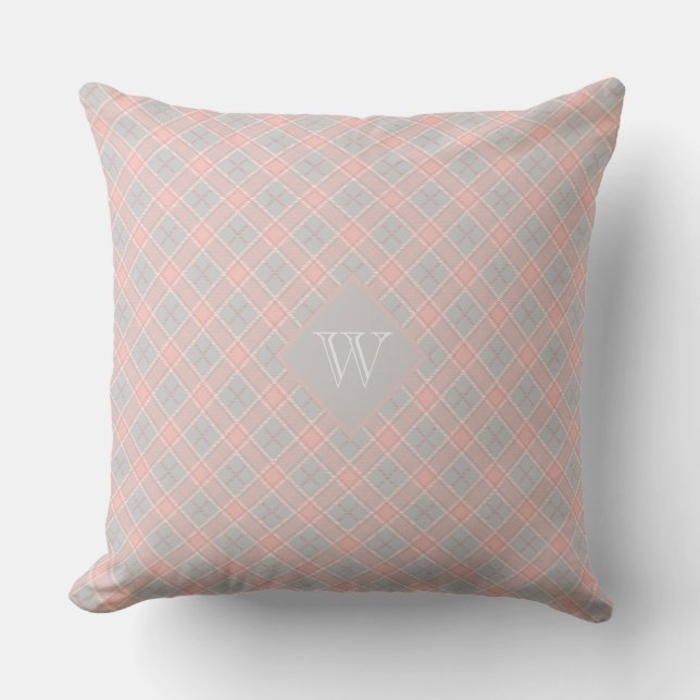 Coussin Monogramme gris rose doux En vichy Plaid (Recto)