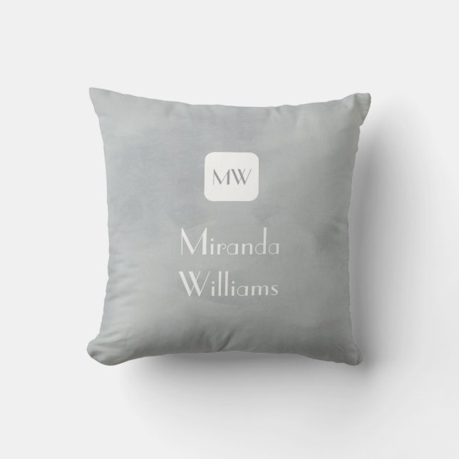 Coussin Monogramme gris simple et chic avec nom (Recto)