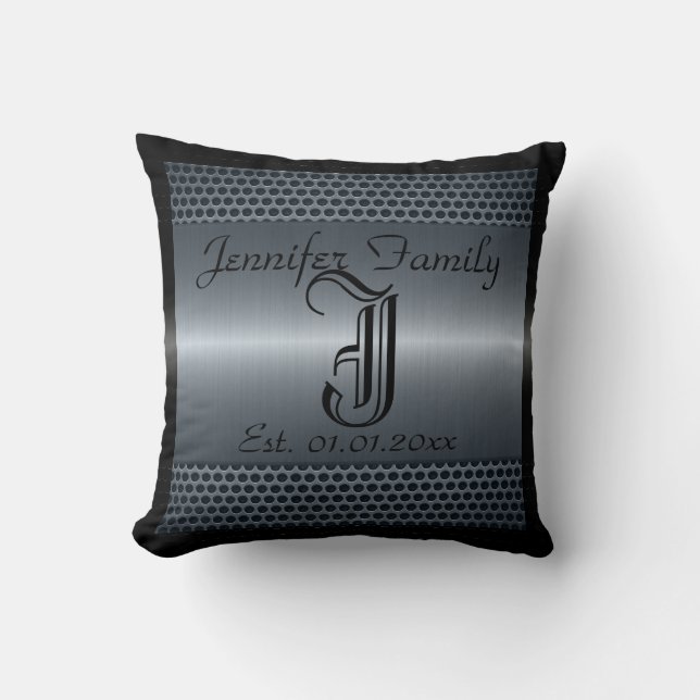 Coussin Monogramme Gris Trous métalliques Aspect métalliqu (Recto)