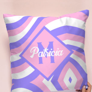 Coussin Monogrammé Groovy rose et violet psychédélique des