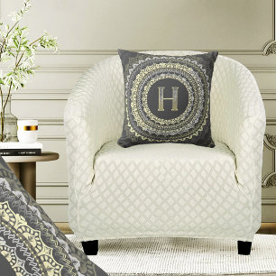 Coussin Monogramme H Lettre Motif Symétrique Vintage