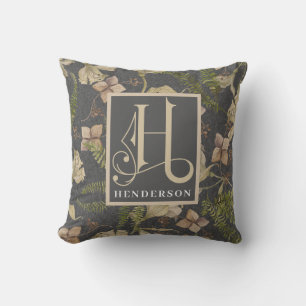 Coussin Monogramme H Motif botanique muet