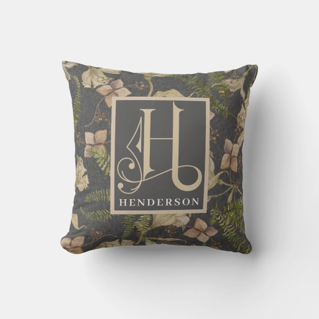 Coussin Monogramme H Motif botanique muet (Recto)
