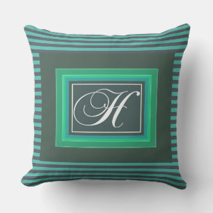 Coussin Monogramme H Vert blanc