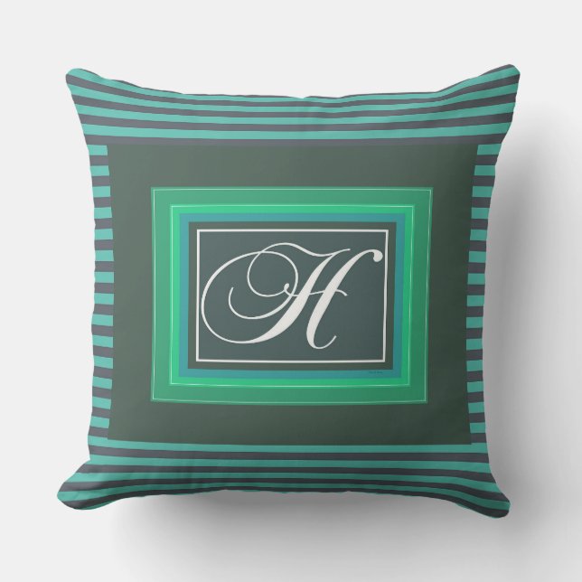 Coussin Monogramme H Vert blanc (Recto)