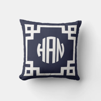 Coussin Monogramme HAN du cercle clé bleu et blanc de la m