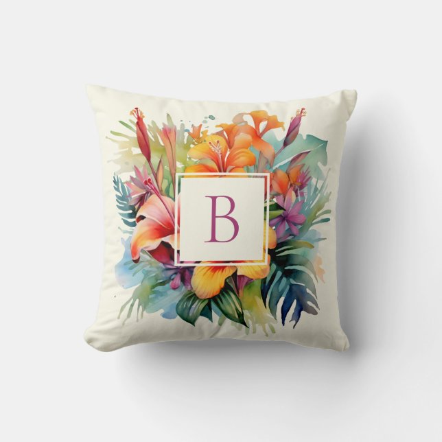 Coussin Monogramme Hawaïen des fleurs tropicales (Recto)