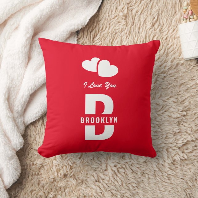 Coussin Monogramme Heureuse Sainte-Valentin Rouge Blanc Hi (Couverture)