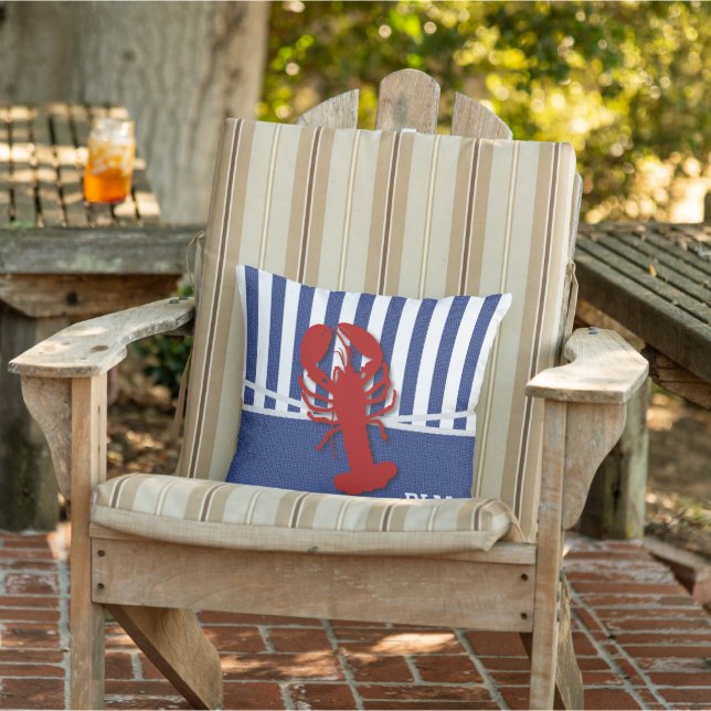 Coussin Monogramme - Homard rouge sur bandes bleu et blanc (Chaise)
