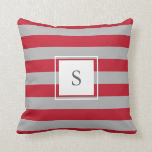 Coussin Monogramme horizontal gris rouge rustique moderne