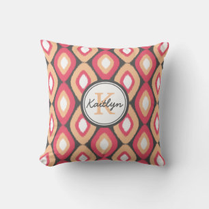 Coussin Monogramme Ikat Diamonds Motif gris rose