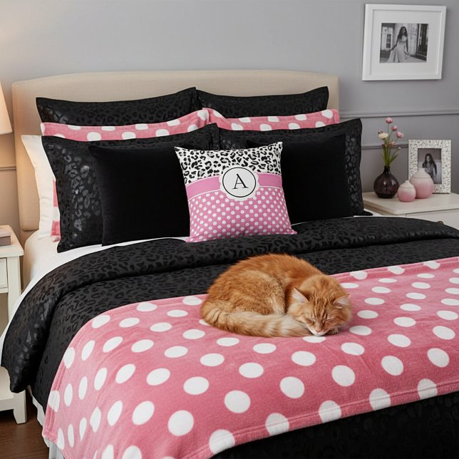 Coussin Monogramme imprimé pois et animaux féminins  (Créateur téléchargé)