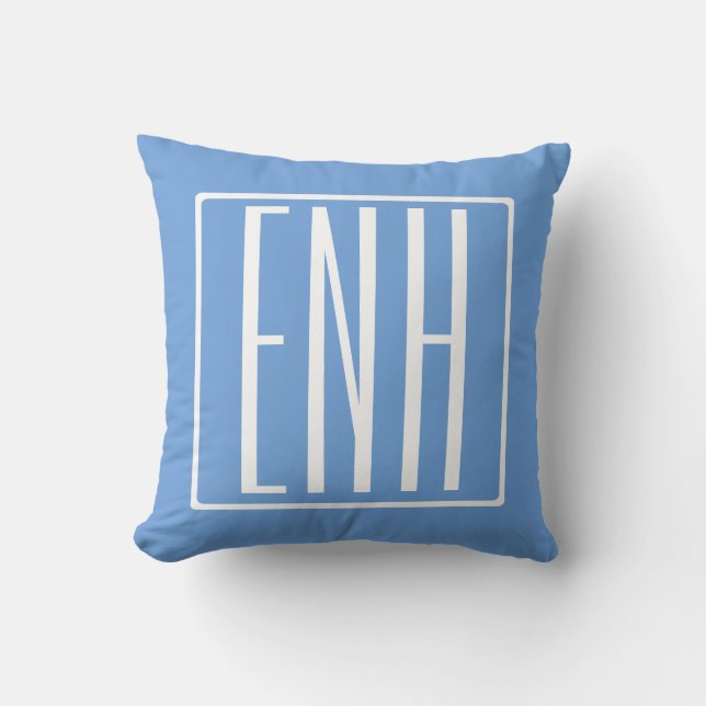 Coussin Monogramme Initial 3 Moderne Gras | Bleu Clair (Recto)