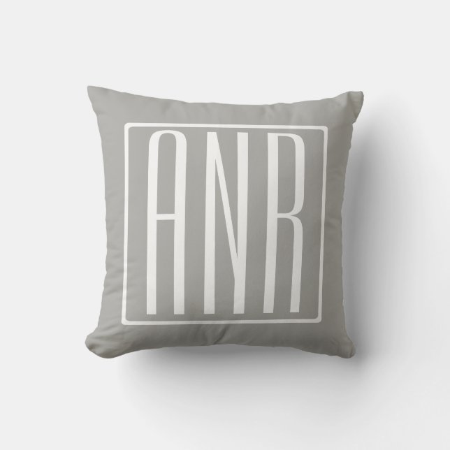 Coussin Monogramme initial | Blanc sur gris clair (Recto)