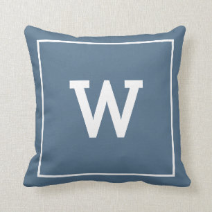 Coussin Monogramme initial bleu foncé simple