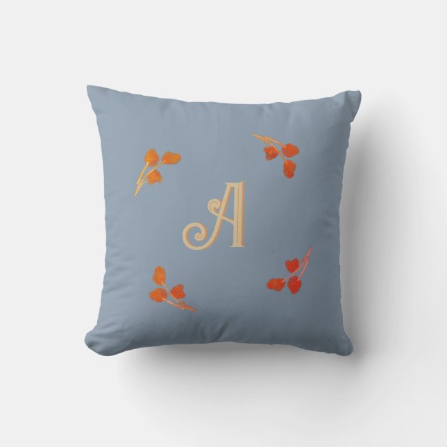 Coussin Monogramme Initial Bleu Poussiéreux Rétro Rouge Or (Recto)