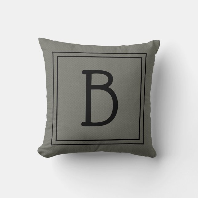 Coussin Monogramme Initial Cadre Chic Vert Mousse & Noir (Recto)
