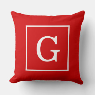 Coussin Monogramme Initial Cadre Rouge Blanc