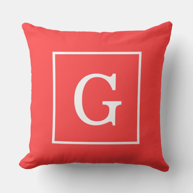 Coussin Monogramme Initial Cadre Rouge Corail Blanc (Recto)