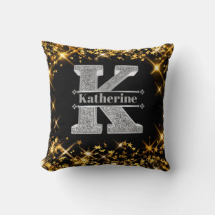 Coussin Monogramme initial d'argent K personnalisé Votre n