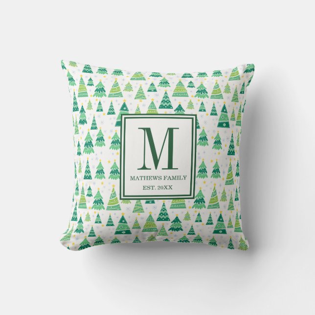 Coussin Monogramme Initial de Noël de Famille Moderne (Recto)