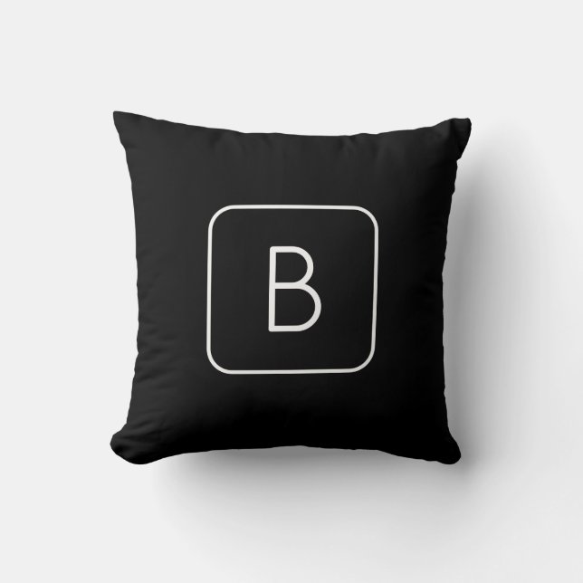 Coussin Monogramme Initial De Style Moderne | Blanc & Noir (Recto)