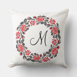 Coussin Monogramme initial des roses rouges à point croisé
